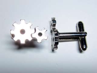 silver gears sprocket mechanical engineer engineering clock cufflinks 