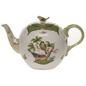  Herend Rothschild Bird Green Border Teapot with Bird(36oz 