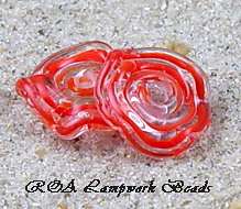 ROA Lampwork 2 Filigree Coral Ruffle Disc Art Beads SRA  