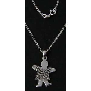  Sterling Silver Marcasite Child Design Pendant with 18 
