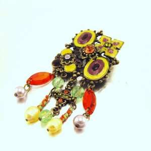    Brooch french touch Les Romantiques orange yellow. Jewelry