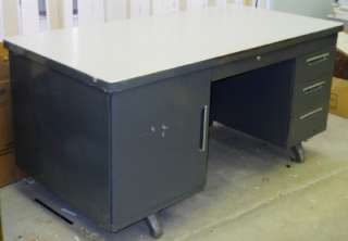 Industrial Mid Century Steel Tanker Desk with Cosco Desk Chair  