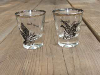 CANAVASBACK AND CANADA GOOSE GOLD RIMMED 2 SHOT GLASSES  