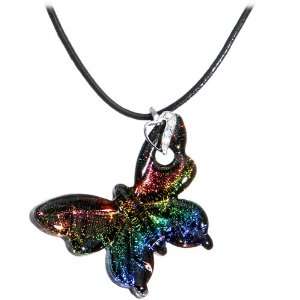 Rainbow Dichroic Butterfly Necklace Jewelry