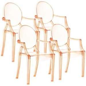  Set of 4 Zuo Anime Transparent Orange Dining Chairs