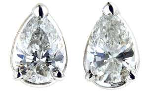50 ct PEAR Shaped Diamond Solitaire Studs Earrings WG Tear Drops 100 