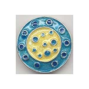 Beautiful Enameled Button 1 1/8in Round Blue and Yellow (3 