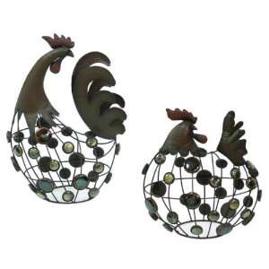  Rooster and Hen Sculptures, Set of 2