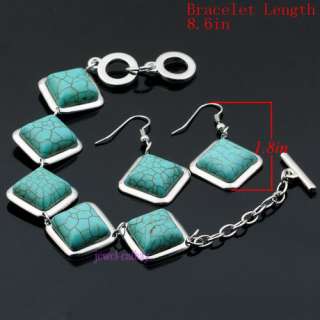 blue howlite turquoise square bead inlay dangle earring &bracelet set