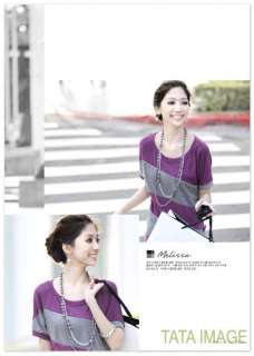Purple Cute NEW Korea Stripes Top Shirt US sz S  