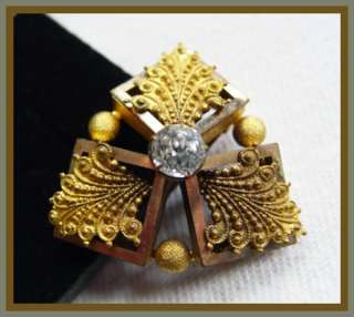 Vtg Art Deco Diamond Paste 3 Sided Brooch Pin Pendant *Very Unique 