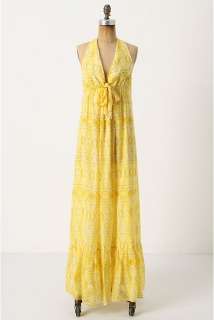 NWT Anthropologie Yellow Maxi LIL LONG SILK BLEND MEMENTOS Dress Size 