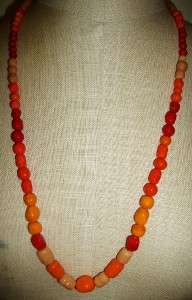 Long VINTAGE Coral, Orange & Tan Graduated ART GLASS Necklace~JAPAN~30 