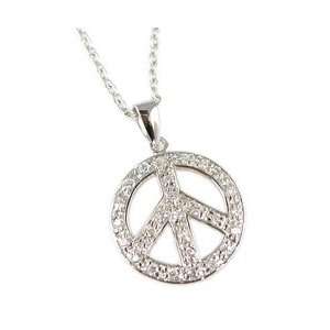    Sterling Silver & CZ Peace Sign Necklace Something Silver Jewelry