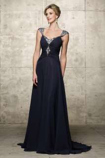Charcoal Chiffon Beaded Cap Sleeve Evening Gown 29421  