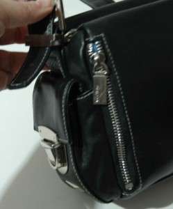 PERLINA Black Leather Handbag Purse Small  