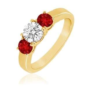   Clarity,Pigeon Red Color) Three Stone Ring in 14K Yellow Gold.size 7.5