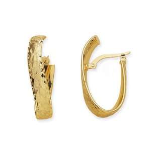 CleverEves 14K Yellow Gold Twisted Design Euro Hoop Hidden Clasp 
