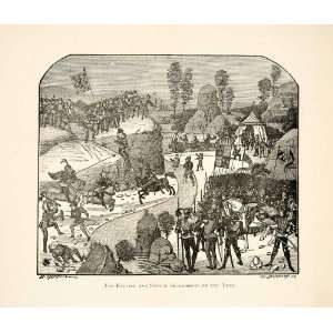 1887 Wood Engraving England Scotland Battle Tyne River UK Medieval 