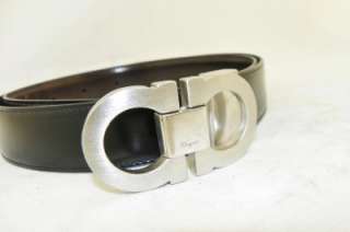 Salvatore Ferragamo Black Brown reversible Belt Double Gancini Logo SZ 