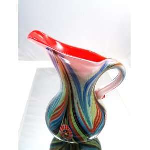  Murano Glass Vase Mouth Blown Art Red Millefiori Bulb Vase 