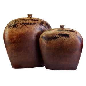   Distressed Dark Earth Tone Flat Ceramic Vessels 18