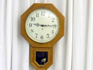 Antique School House Style Clock Hand Crafted Golden Oak Bubble Glass 