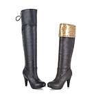 Sexy Womens Leather PU High Heels Knee Boots Stiletto Lace up wide 9 