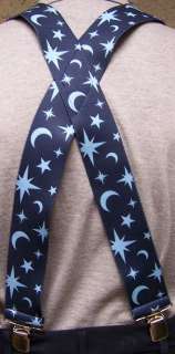 Suspenders 2x48 FULLY Elastic Midnight Stars Moon NEW  