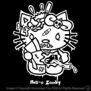 Hell o Zomby Shirt Zombie Hello Kitty Parody Goth Punk  