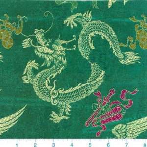  45 Wide Oriental Brocade Dragon Emerald Fabric By The 