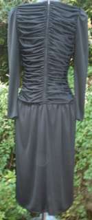 80s Cachet Bari Protas Ruched Bodice Black Dress 7/8  