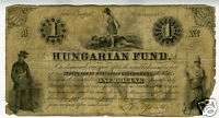 Rare 1852 Hungarian Fund 1 Dollar Banknote New York  