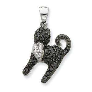  Sterling Silver Black & White CZ Cat Pendant Jewelry