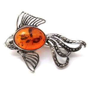 Baltic Honey Amber Sterling Silver Museum Collection Fish 
