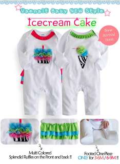   Baby Newborn Infant Girls Ruffle One Piece  Icecream Cake   