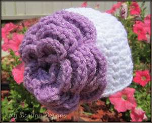 Crochet baby hat w HUGE flower 0 3 newborn photo prop  