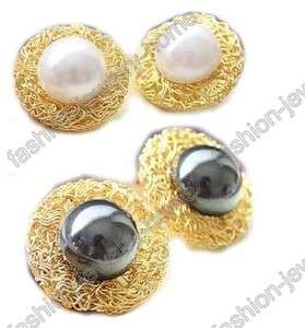 Fashion Imitative White Black Pearl Gold Plated Ring  