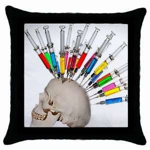   Throw Pillow Case Black Skull Art Hypodermic Syringe