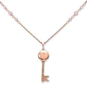  Copper Tone Pink Crystal Key Locket 22 W/Ext Necklace 