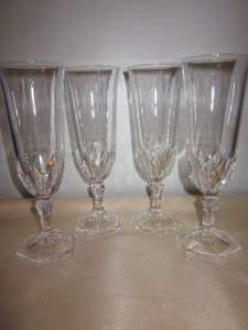 Set of 4 Crystal Flute Champagne Wine Glasses Hexagonal Bases FREE US 