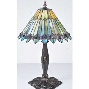  17H Tiffany Jeweled Peacock Accent Lamp