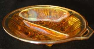 Marigold Orange Yellow Carnival Glass Divided Bowl  