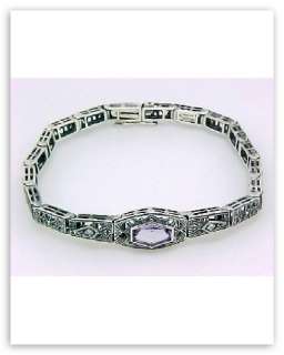Art Deco Amethyst / Diamond Bracelet   Sterling Silver  