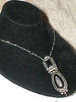 Genuine Marcasite & Onyx Necklace & Pin Combination NR  