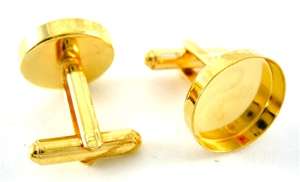 10 X Gold Round Recessed Cufflink Backs Settings 16mm  