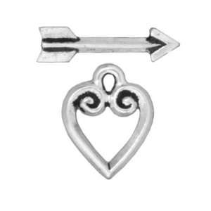 Silver Plated Pewter Scroll Heart & Arrow Toggle Clasp 