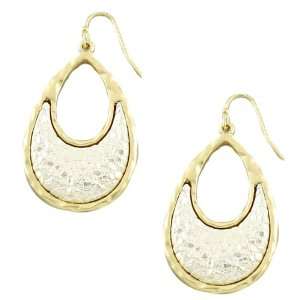 Matte Gold Plated Fashion Dangle Earrings with Silver Plated Center 