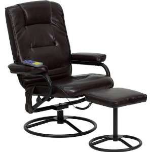  Massaging Brown Leather Recliner and Ottoman With Metal 
