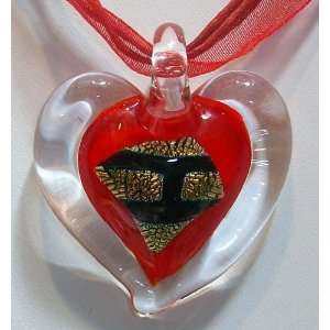   Murano Style Glass Pendant Necklace Heart Red (Center DesignBrick